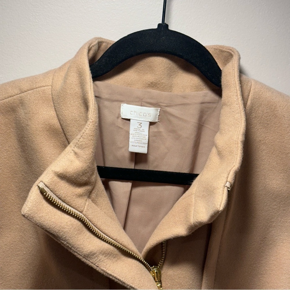 Chico’s Fleece Plush Casey Jacket Arabian Camel Size 3 Large Gold Zipper EUC - Picture 2 of 16